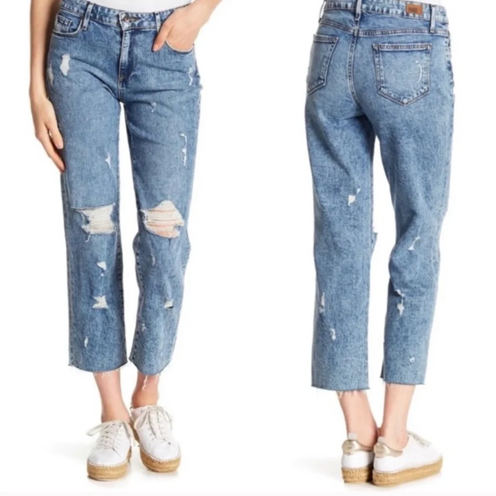 PAIGE Noella Straight Raw Hem Distressed boyfriend Jeans - Picture 13 of 13